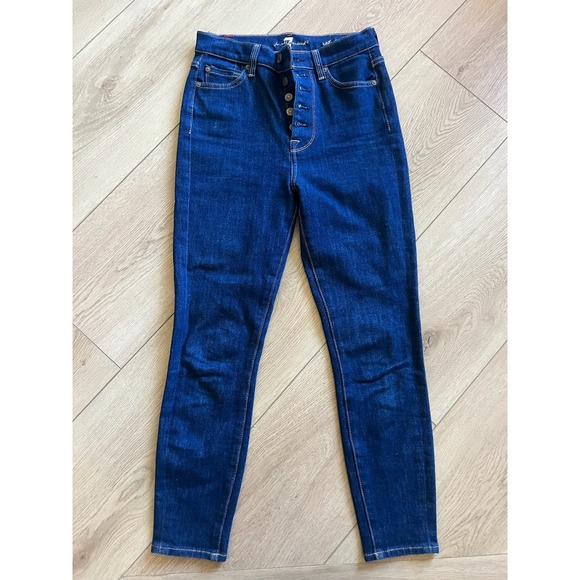 7 For All Mankind Aubrey High Rise Skinny Jeans Button Fly Dark Wash - Picture 1 of 6